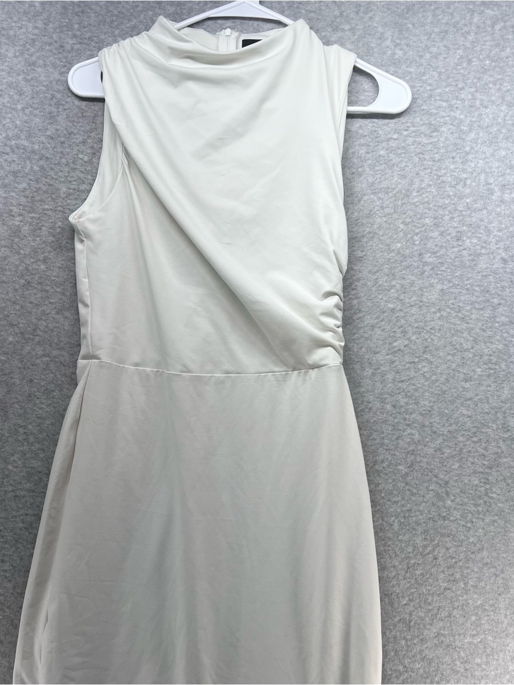 Sleeveless Cream Maxi Dress with Draped Bodice